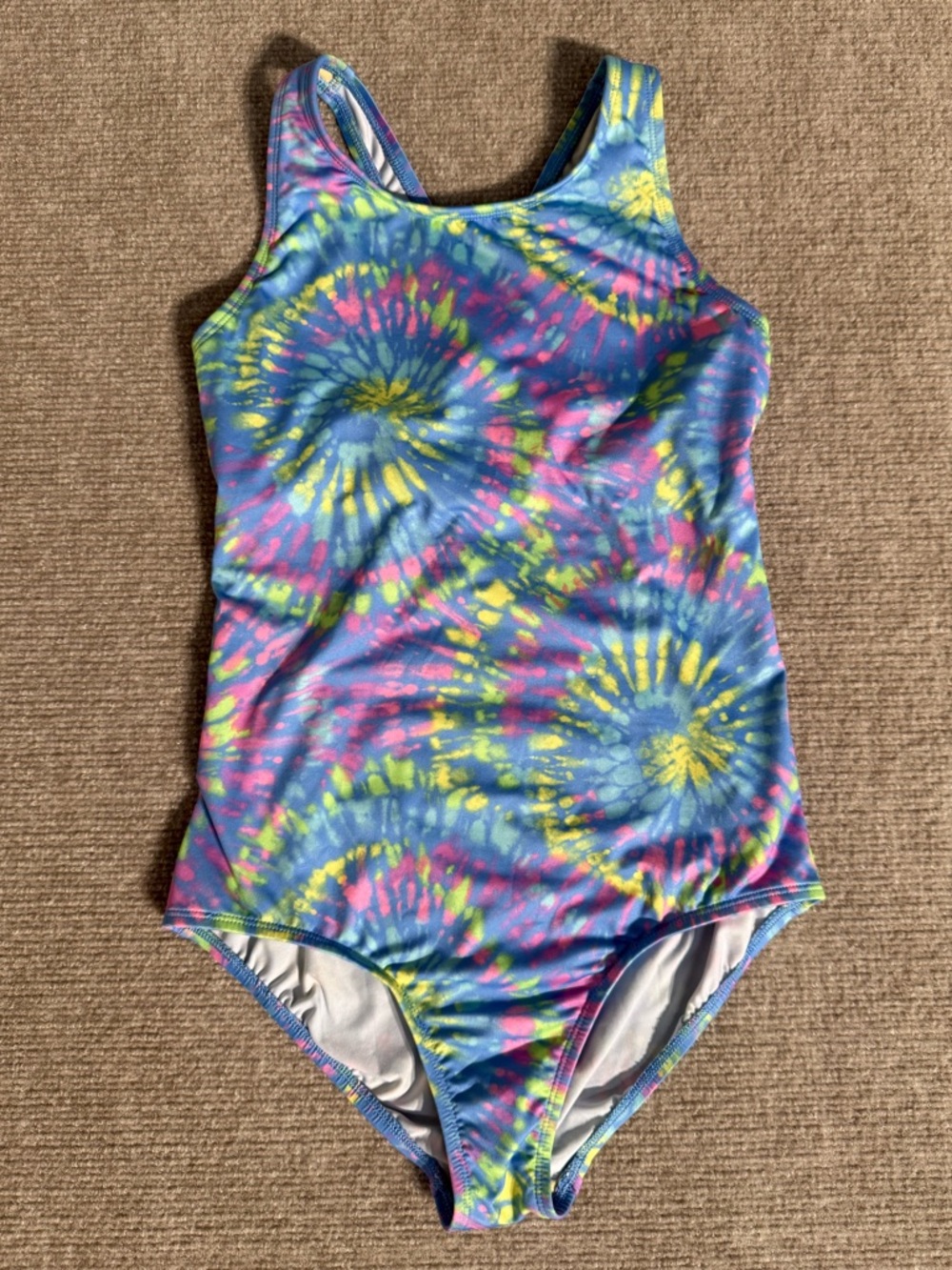 Lands' End Girls Fun Multicolor Bright Tie-Dye One-Piece Swimsuit - Size 12